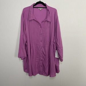 Woman Within Pintuck Shirt Womens Purple 3/4 Roll Tab Sleeve Size 3X 30/32.